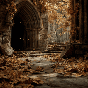 Sepulchral fallen Autumn leaves candle